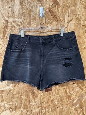 Time and True Black Distressed Denim Cutoff Shorts, Size 16